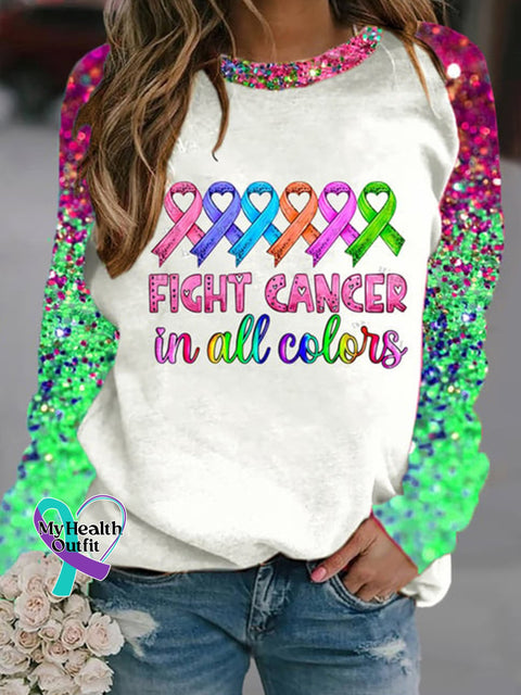 Cancer Awareness Crew Neck Long Sleeve Top Green / S