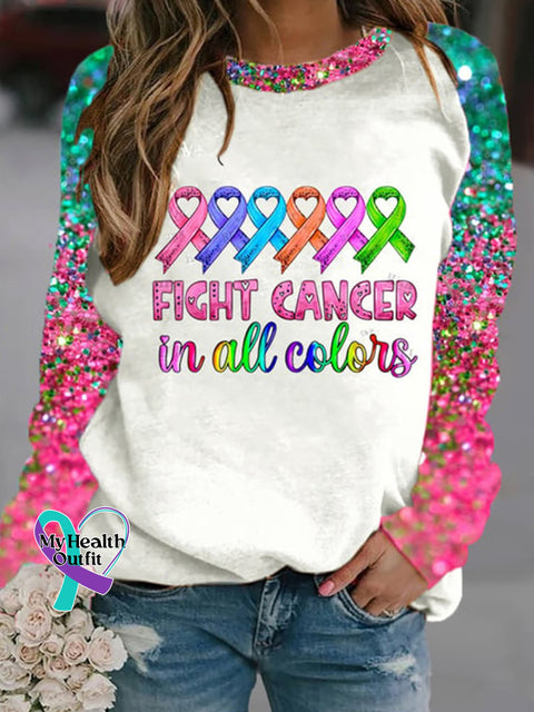 Cancer Awareness Crew Neck Long Sleeve Top Pink / S