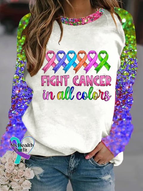 Cancer Awareness Crew Neck Long Sleeve Top Purple / S