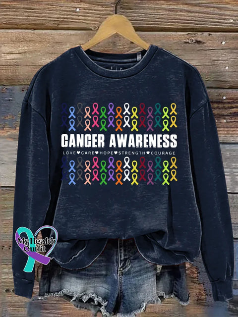 Cancer Awareness Love Care Hope Strength Courage Print Casual Sweatshirt