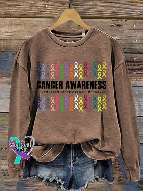 Cancer Awareness Love Care Hope Strength Courage Print Casual Sweatshirt Brown / S