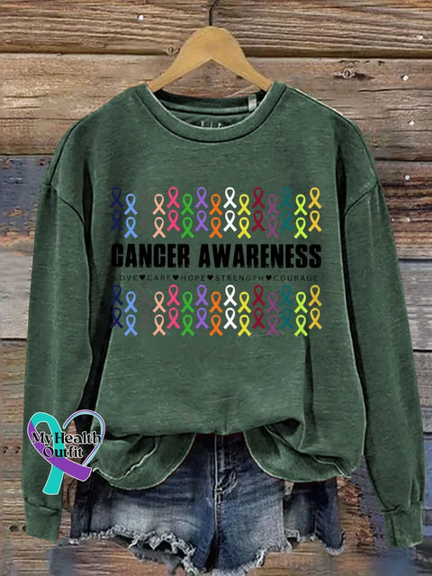 Cancer Awareness Love Care Hope Strength Courage Print Casual Sweatshirt Green / S