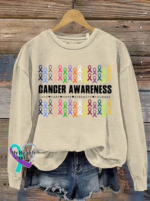 Cancer Awareness Love Care Hope Strength Courage Print Casual Sweatshirt Sand / S