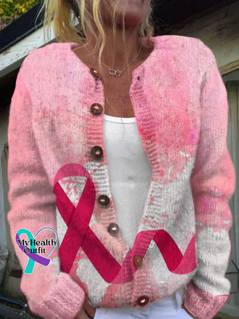 Cancer Awareness Pink Ribbon Pattern Women’s Sweater Cardigan / S