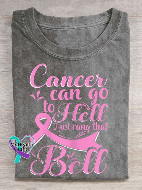 Cancer Can Go To Hell I Just Rang The Bell Breast Cancer Awareness T-shirt Grey / S
