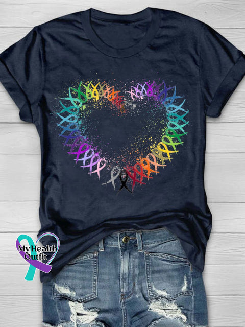Cancer Fight Print T-Shirt Blue / S
