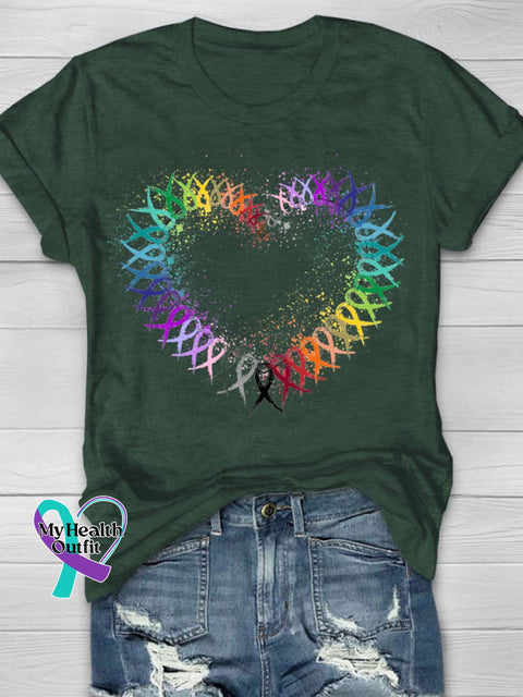 Cancer Fight Print T-Shirt Green / S