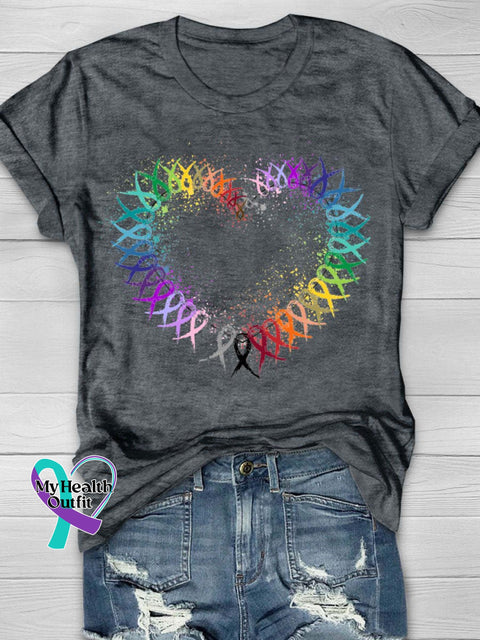 Cancer Fight Print T-Shirt Grey / S