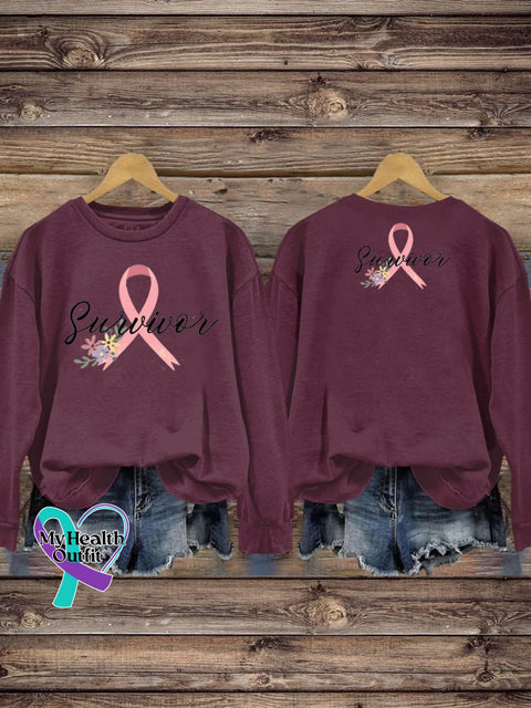Cancer Survivor Printed Casual Sweatshirt Brown / S