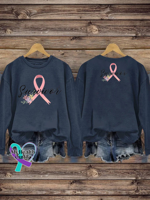 Cancer Survivor Printed Casual Sweatshirt NavyBlue / S