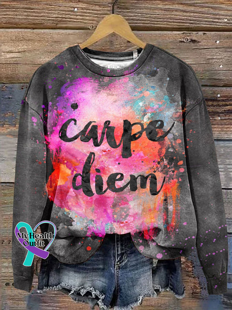 Carpe Diem Inspirational Watercolor Print Casual Sweatshirt Multicolor / S