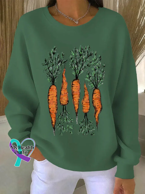 Carrot Funny Art Print Casual Sweatshirt Green / S