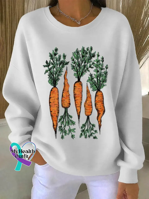 Carrot Funny Art Print Casual Sweatshirt White / S