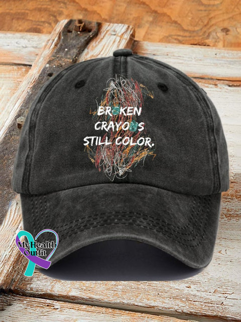 Casual Broken Crayons Still Color Print Baseball Cap Black / One-Size