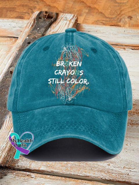 Casual Broken Crayons Still Color Print Baseball Cap Lake Blue / One-Size