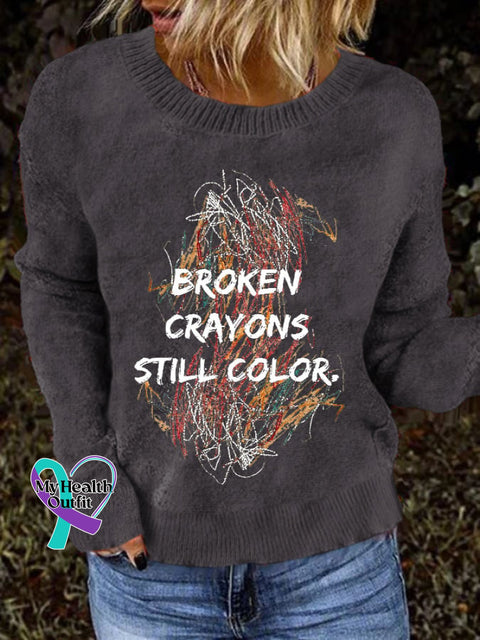 Casual Broken Crayons Still Color Print Sweater Dark Grey / S