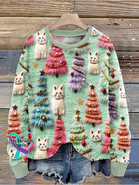 Casual Cat Loose Sweatshirt Aqua / S(4)