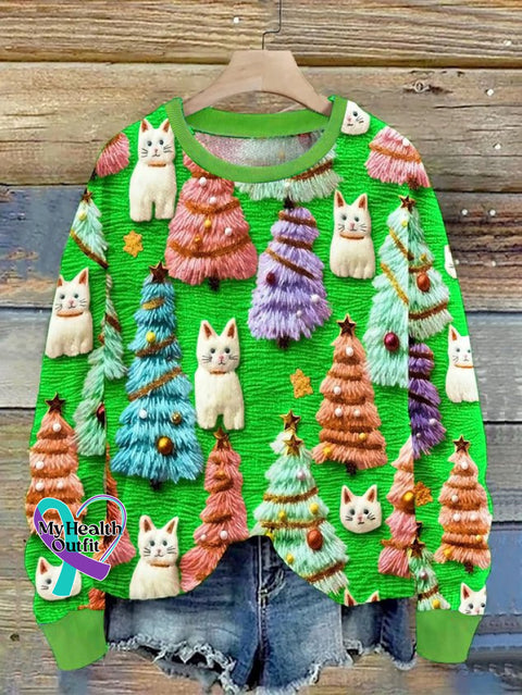 Casual Cat Loose Sweatshirt Green / S(4)
