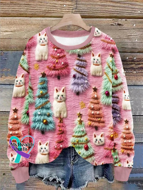 Casual Cat Loose Sweatshirt Pink / S(4)