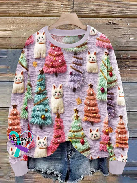 Casual Cat Loose Sweatshirt Purple / S(4)
