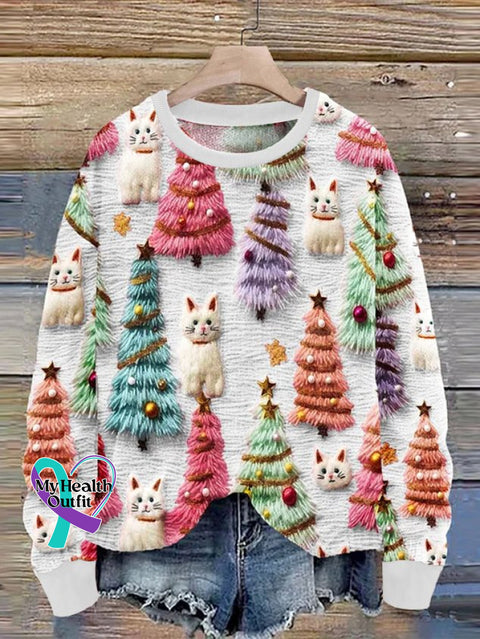 Casual Cat Loose Sweatshirt White / S(4)