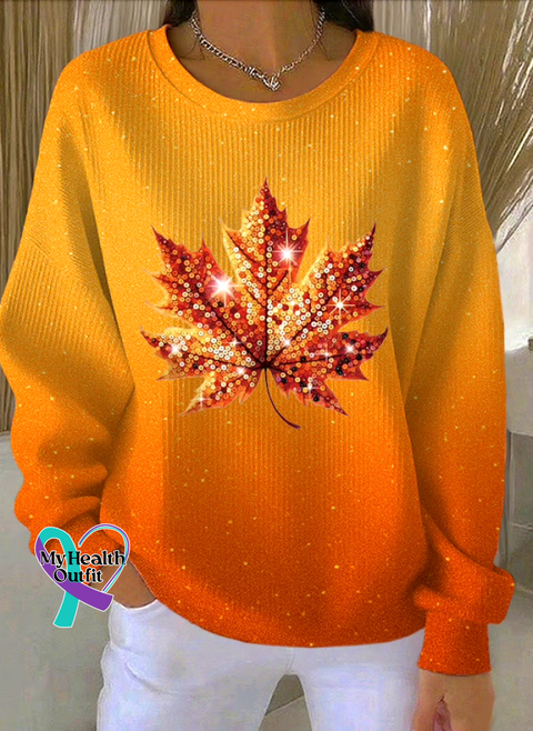 Casual Crew Neck Floral Sweatshirt Light Orange / S arrivals