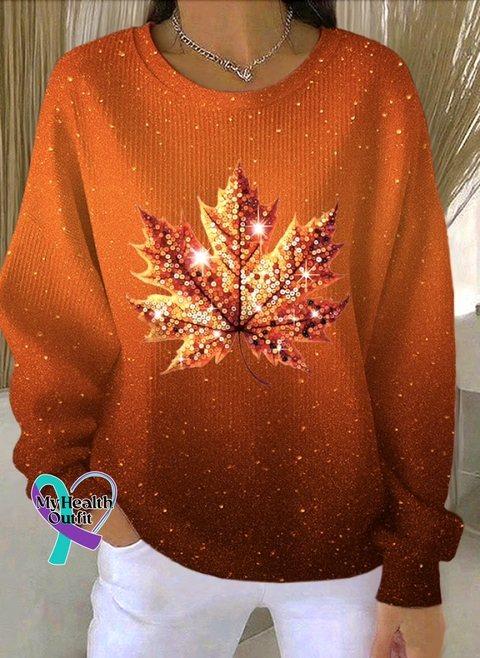 Casual Crew Neck Floral Sweatshirt Orange / S arrivals