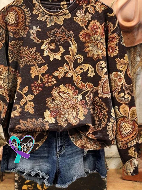 Casual Crew Neck Floral Sweatshirt Printing arrivals