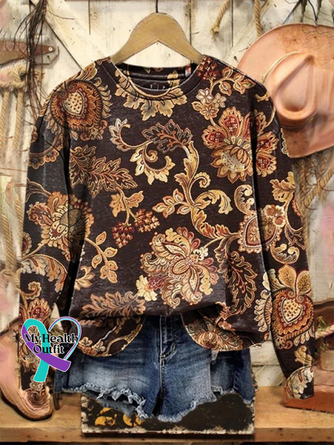 Casual Crew Neck Floral Sweatshirt Printing Brown / S(4-8) arrivals