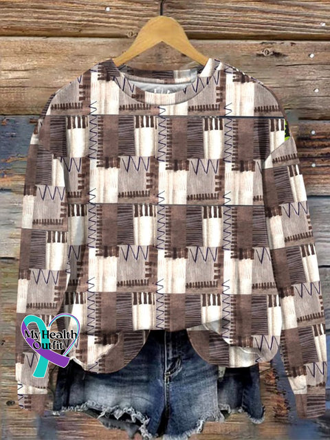 Casual Crew Neck Text Letters Sweatshirt Brown / S /new-trends