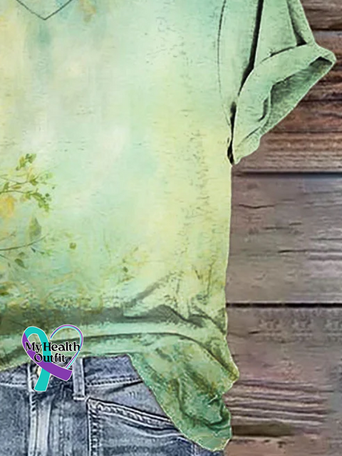 Casual Floral V Neck Short Sleeve T-shirt