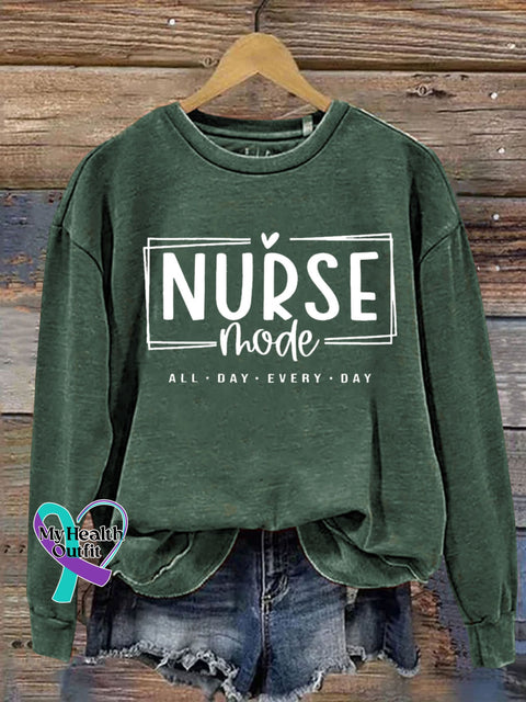 Casual Nurse Mode Letter Print Sweatshirt Green / S