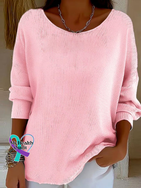 Casual Plain Crew Neck Long Sleeve T-shirt Pink / S /new-trends