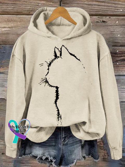 Cat Art Print Casual Hoodie Sweatshirt Apricot / S