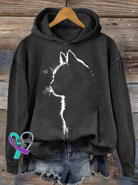 Cat Art Print Casual Hoodie Sweatshirt Black / S