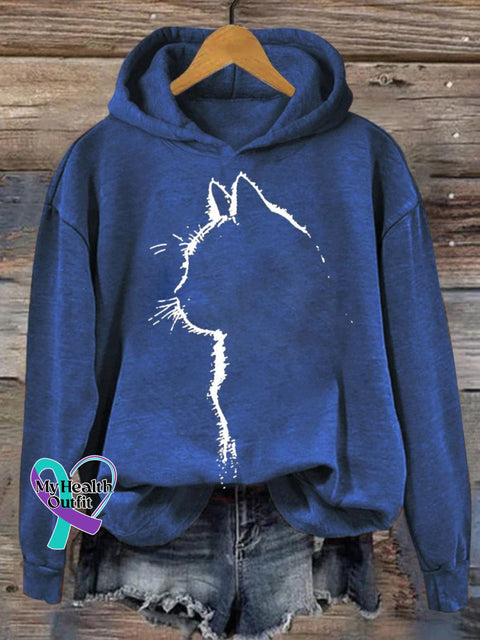 Cat Art Print Casual Hoodie Sweatshirt Blue / S