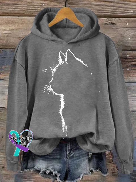 Cat Art Print Casual Hoodie Sweatshirt Grey / S