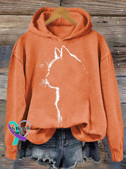 Cat Art Print Casual Hoodie Sweatshirt Pumpkincolor / S