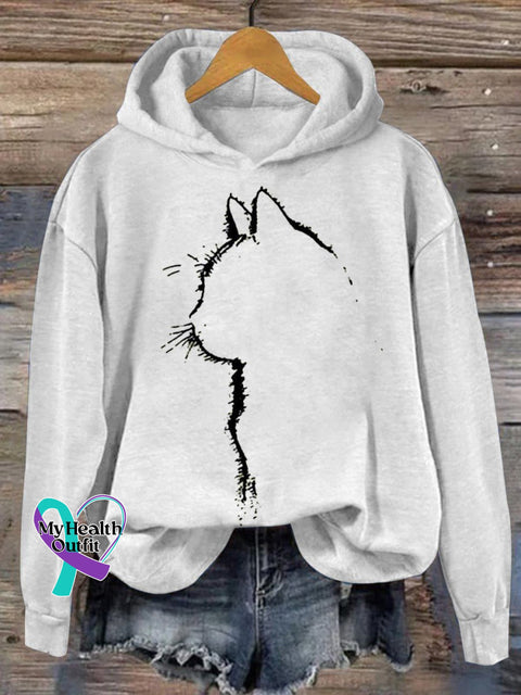 Cat Art Print Casual Hoodie Sweatshirt White / S