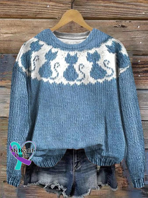 Cat Art Print Casual Sweatshirt