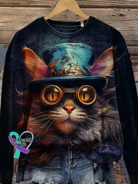 Cat Art Print Casual Sweatshirt