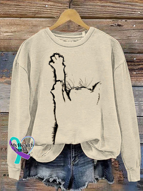 Cat Art Print Casual Sweatshirt Apricot / S