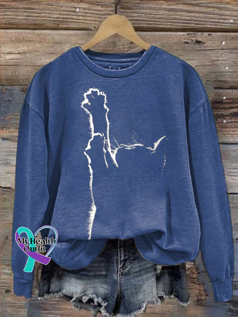 Cat Art Print Casual Sweatshirt Blue / S