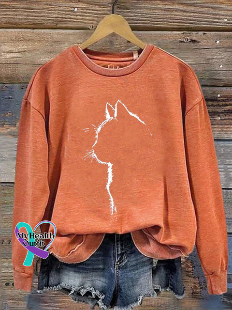 Cat Art Print Casual Sweatshirt Pumpkincolor / S