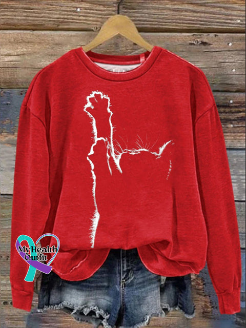 Cat Art Print Casual Sweatshirt Red / S