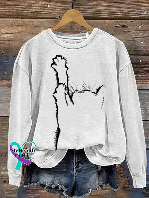 Cat Art Print Casual Sweatshirt White / S