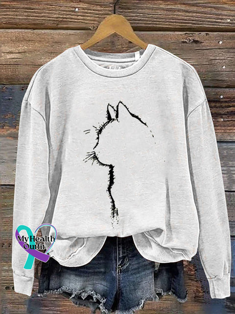 Cat Art Print Casual Sweatshirt White / S