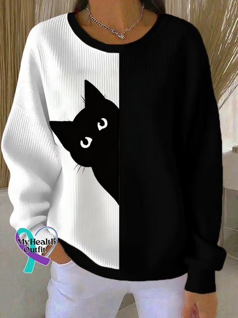 Cat Casual Cotton Sweatshirt Black / S