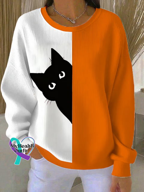 Cat Casual Cotton Sweatshirt Orange / S