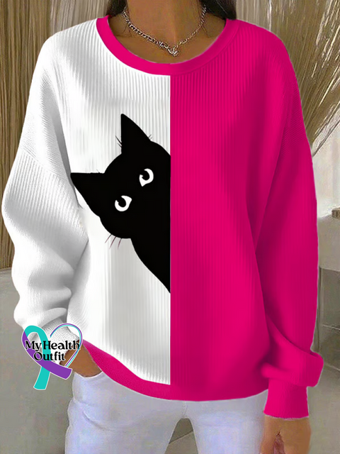 Cat Casual Cotton Sweatshirt Pink / S